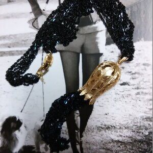 Vintage Trifari black chain pendant necklace with chain tassel